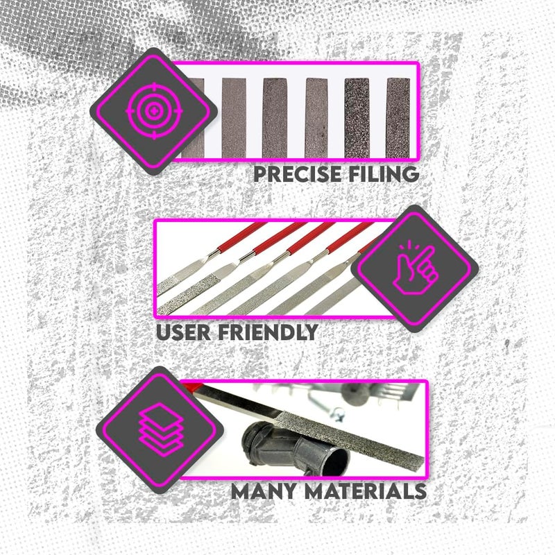 SE 74330DF 6-Piece Flat Diamond Grit File Set - Multi-Grit for Metals, Glass, Stones - 7" Length, 2" Diamond Surface, Round Handles - Includes PVC Pouch - Image 4